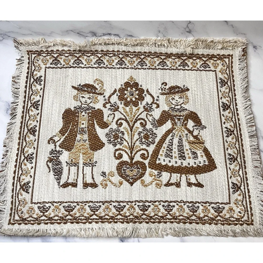 Vintage Austrian Folk Art Placemats Set Of 2  *Read: See pictures for condition
